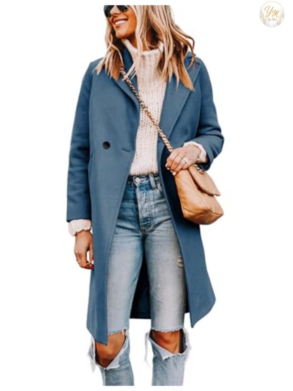 Women's Wool Pea Coat Long Trench Notched Lapel Winter Jacket
